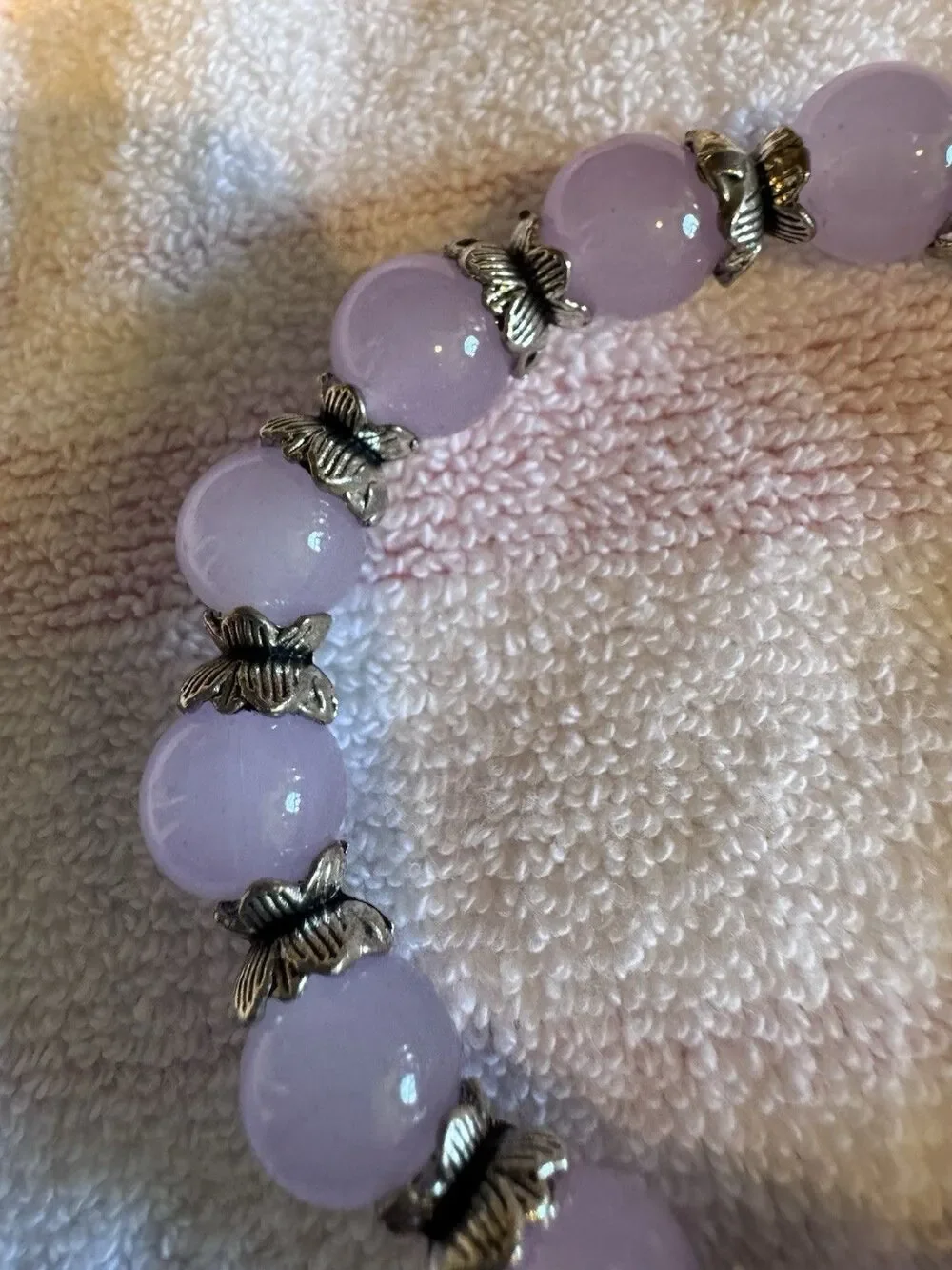 Lavender Bead‎ Stretch Bracelet Silver Butterfly Spacers Seashell Charm Boho